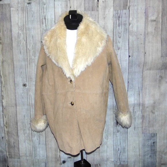 Wilsons Tan Leather Suede/Faux Fur Trim Coat Womens Size Large NWT - Picture 1 of 6